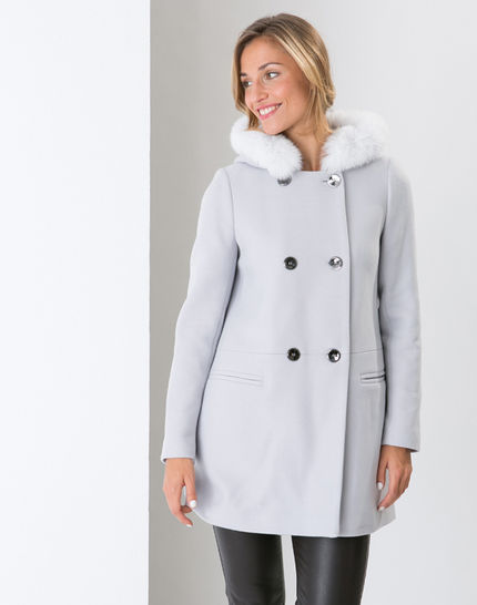 123 manteau gris col fourrure renard 123 manteau gris col fourrure renard