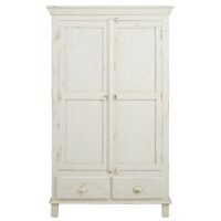 Armoire 2 portes 2 tiroirs en manguier blanc patiné Avignon Maisons du Monde