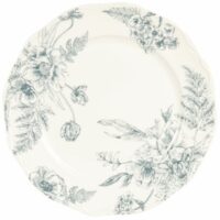 Assiette plate en grès blanc motif floral bleu clair Maisons du Monde