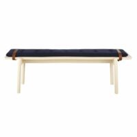 Banc capitonné en sycomore massif et coton bleu nuit Sendai Maisons du Monde