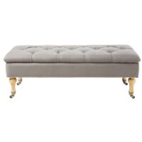 Banquette coffre à roulettes en lin gris Maisons du Monde