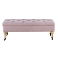 Banquette coffre à roulettes en lin rose Maisons du Monde