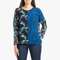 Blouse en soie à manches longues Multicolore-Bleu TOUPY