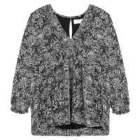 Blouse imprimée col V à manches longues Noir/Blanc GARANCE PARIS