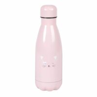 Bouteille isotherme en acier rose et blanc imprimé chat 0