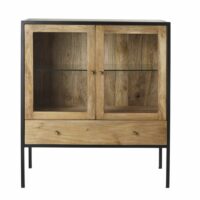 Buffet haut 2 portes 1 tiroir en manguier massif et verre trempé Junter Maisons du Monde