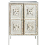 Buffet haut en métal blanc et manguier sculpté Mambok Maisons du Monde