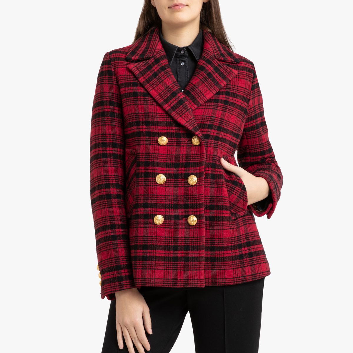 Caban court à carreaux VOLTAIRE Rouge / Noir LEON & HARPER Caban court à carreaux VOLTAIRE Rouge / Noir LEON & HARPER