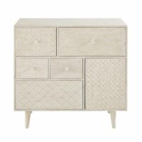 Cabinet de rangement 5 tiroirs et 1 porte blanc cassé Zen Market Maisons du Monde