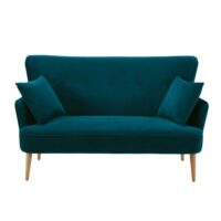 Canapé 2 places en velours bleu pétrole Leon Maisons du Monde