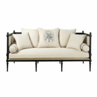 Canapé 3 places en lin beige ficelle et pin massif noir Adele Maisons du Monde