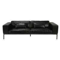 Canapé 4 places en cuir de vachette noir vieilli Wellington Maisons du Monde