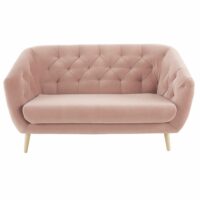 Canapé capitonné 2 places en velours rose Jeanne Maisons du Monde