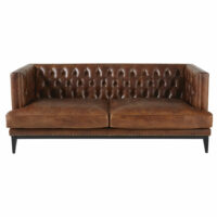 Canapé capitonné 3 places en cuir marron Mortimer Maisons du Monde