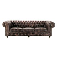 Canapé capitonné 4 places en cuir marron moka Chesterfield Maisons du Monde