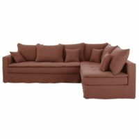 Canapé d'angle droit convertible 5 places en lin épais rouge rhubarbe Célestin Maisons du Monde