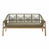 Canapé de jardin 3 places en corde tressée vert kaki et acacia massif Knock Maisons du Monde