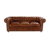 Canapé-lit 3 places en cuir marron Chesterfield Maisons du Monde