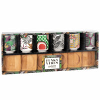 Coffret 6 tasses en faïence imprimé multicolore et soucoupes en bambou Maisons du Monde