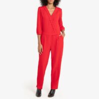 Combi-pantalon manches 3/4 col V festonné Rouge Naf Naf