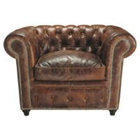 Fauteuil capitonné en cuir marron Chesterfield Maisons du Monde