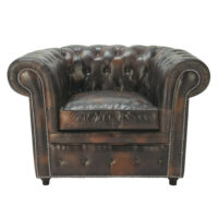 Fauteuil capitonné en cuir moka Chesterfield Maisons du Monde