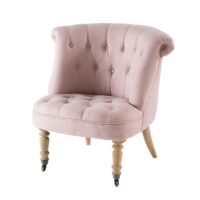 Fauteuil capitonné en lin lavé rose poudré Constantin Maisons du Monde