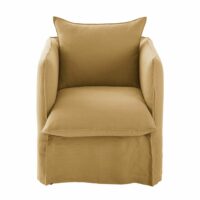 Fauteuil en lin froissé ocre Louvre Maisons du Monde
