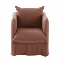 Fauteuil en lin rouge rhubarbe effet vieilli Louvre Maisons du Monde