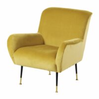 Fauteuil en velours ocre pieds en métal noir et doré Babsy Maisons du Monde