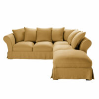 Housse de canapé d'angle convertible (6 cm) en lin froissé ocre Roma Maisons du Monde