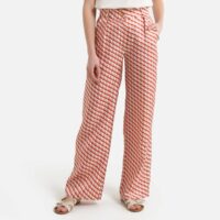 Pantalon large en soie taille haute JOSEPH Imprimé Rouge ELISE CHALMIN