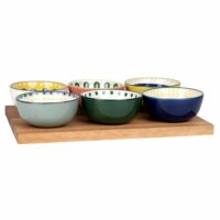 Plateau apéritif en acacia 6 bols en faïence multicolore Maisons du Monde
