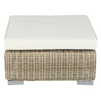 Pouf de salon de jardin en résine tressée beige et coussin écru Sardaigne Maisons du Monde