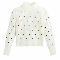 Pull à pois à col montant et fine maille Blanc/Noir ENGLISH FACTORY