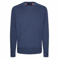 Pull col V en coton mélangé Bleu Tommy Hilfiger