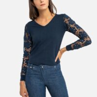 Pull col V en fine maille Bleu Marine Anne weyburn