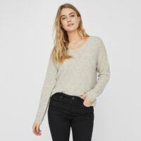Pull col V en maille mousseuse Ecru;Marron - Tobacco Brown Vero Moda