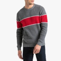 Pull col rond tricolore en fine maille Gris/Blanc/Rouge LA REDOUTE COLLECTIONS
