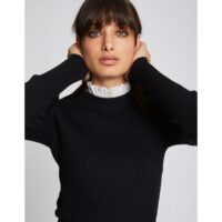 Pull fine maille manches longues col montant Noir Morgan