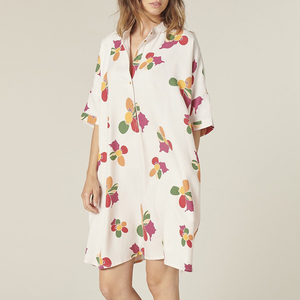 Robe courte à manches 3/4 DELINE Imprimé Écru Harris wilson Robe courte à manches 3/4 DELINE Imprimé Écru Harris wilson