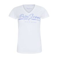 T-shirt col V logo Andrea Blanc Pepe Jeans