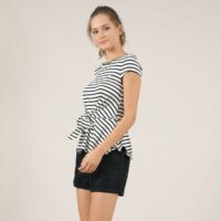 T-shirt rayé peplum à nouer à l'avant Rayé Noir/Blanc MOLLY BRACKEN