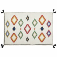 Tapis en laine écrue motifs graphiques à pompons 160x230 Maisons du Monde