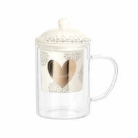 Tisanière en porcelaine blanche imprimé cur doré et verre Maisons du Monde