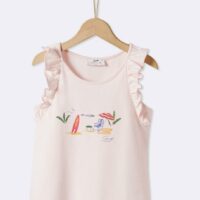 Débardeur manches volantées Fille rose pâle/imprimé sea surf CYRILLUS