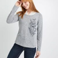 T-shirt gris avec col femme Grain de Malice