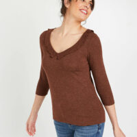 T-shirt uni avec volants femme Grain de Malice