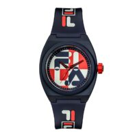 Montre Fila 38-180-101 - Quartz Boitier rond en plastique bleu Cadran bleu et rouge Bracelet bleu en plastique Homme