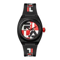 Montre Fila 38-180-102 - Quartz Boitier rond en plastique noir Cadran noir et rouge Bracelet noir en plastique Homme